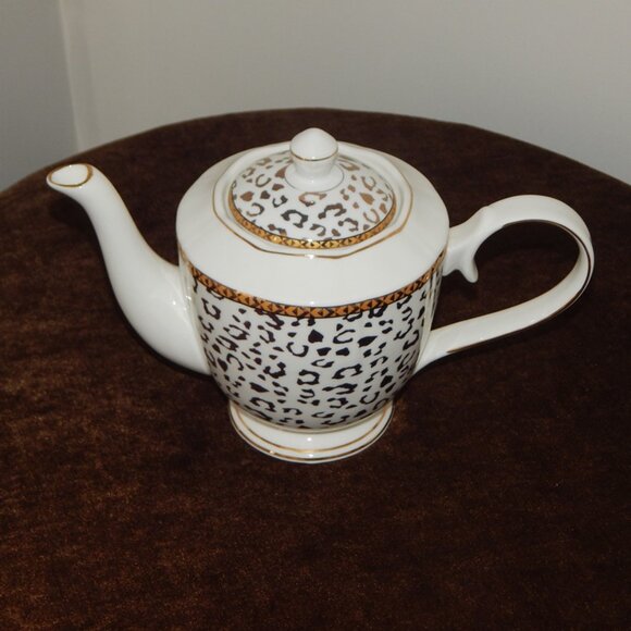 GRACE TEAWARE Fine Porcelain Luxury Gold & White Leopard Print Teapot w/ Lid New - Picture 5 of 7